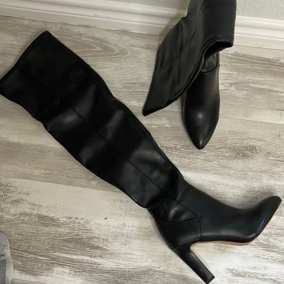 NIB Franco Sarto Katie Black OTK Sock Pointed Toe Boots - Picture 1 of 6